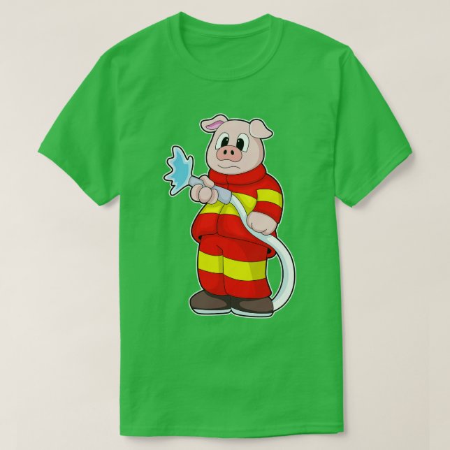 Camiseta Porco como Bombeiro com Mangueira (Frente do Design)