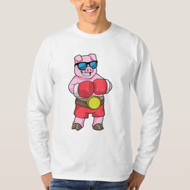 Camiseta Porco como Boxer com luvas in a box (Frente)