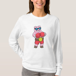 Camiseta Porco como Boxer com luvas in a box