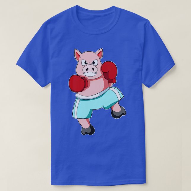 Camiseta Porco como Boxer com luvas in a box 1 (Frente do Design)