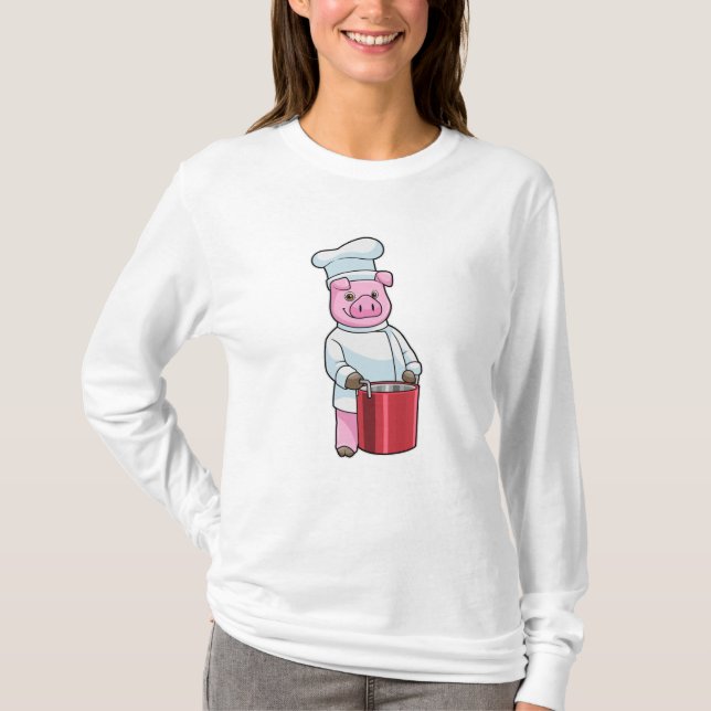 Camiseta Porco como cozinhar com pote Cozinhar (Frente)