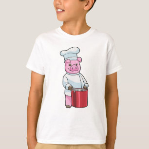 Camiseta Porco como cozinhar com pote Cozinhar