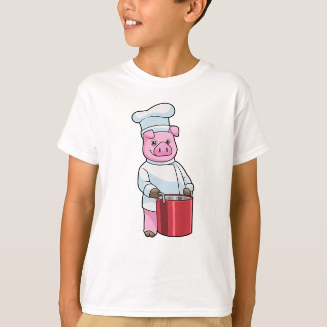Camiseta Porco como cozinhar com pote Cozinhar (Frente)