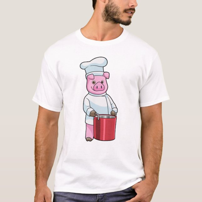 Camiseta Porco como cozinhar com pote Cozinhar (Frente)
