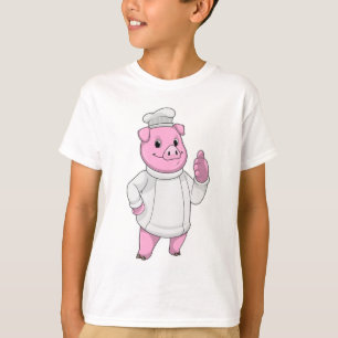 Camiseta Porco como cozinheiro com chapéu de chef