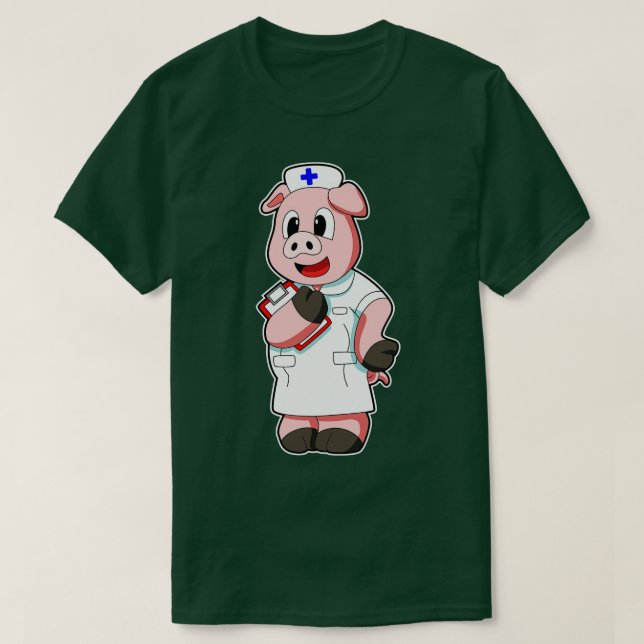 Camiseta Porco como Enfermeira com Fumo (Frente do Design)