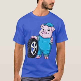 Camiseta Porco como mecânico com pneus