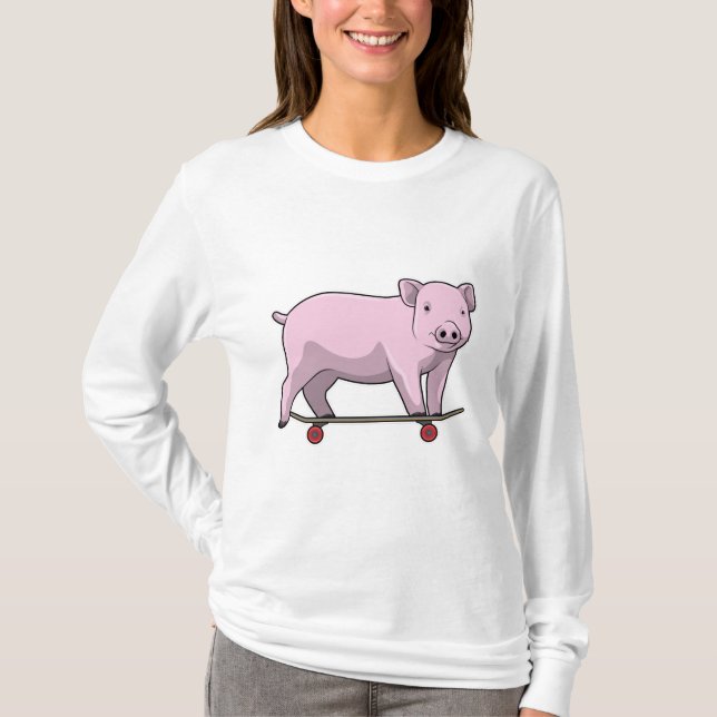 Camiseta Porco como Patinador com skate (Frente)