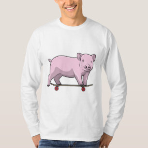 Camiseta Porco como Patinador com skate