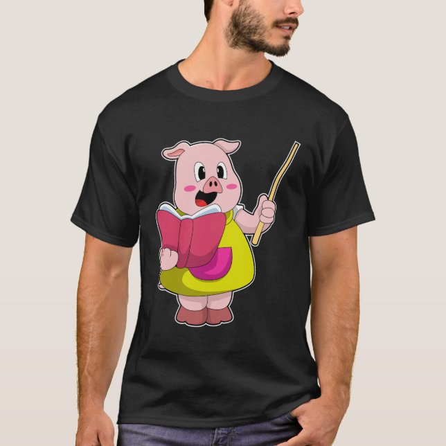 Camiseta Porco como Professor com Livro (Frente)