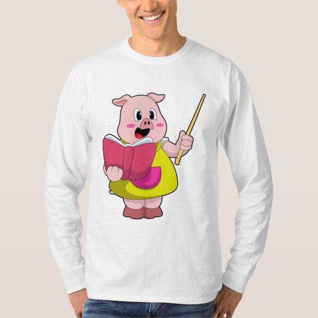 Camiseta Porco como Professor com Livro (Frente)