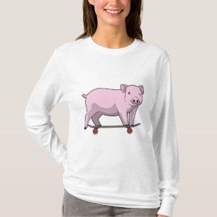 Camiseta Porco como skater com skate