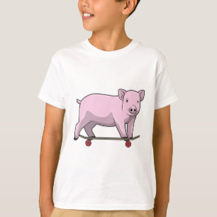 Camiseta Porco como skater com skate