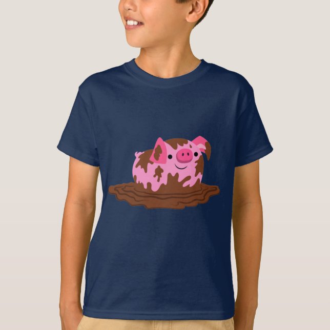 Camiseta Porco de Cartoon Bonito na Camisa-T Infantil de La (Frente)