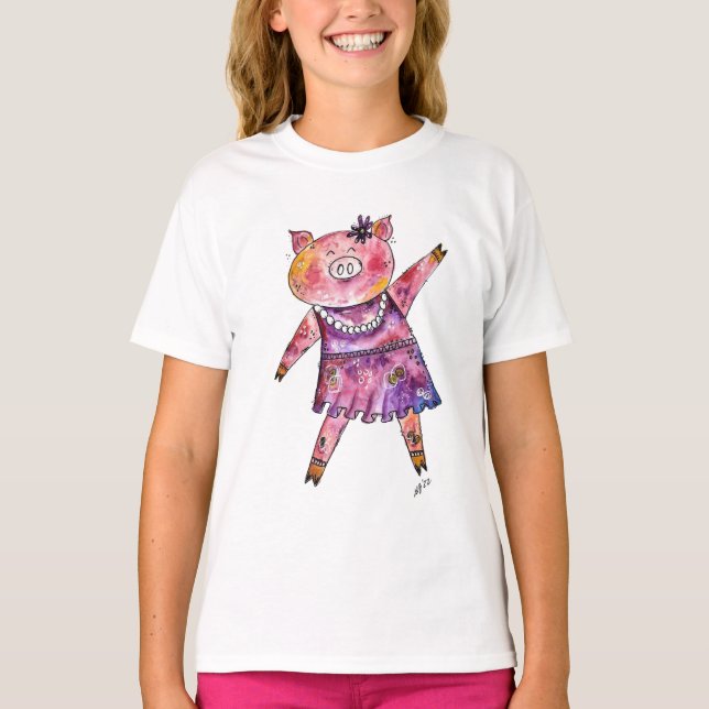 Camiseta Porco de dança branca (Frente)