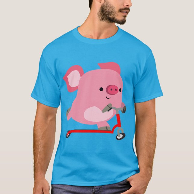 Camiseta Porco de desenho em Patinete (Frente)