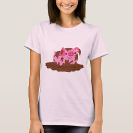 Camiseta Porco de desenho em T-Shirt de mulher lama
