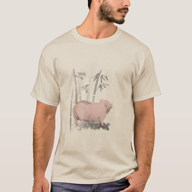 Camiseta Porco de Desenho Original e Camiseta-Homem-Bambu (Frente)