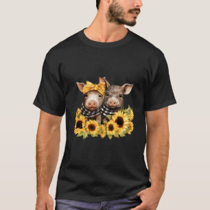 Camiseta Porco de girassol Siblings Cute Bandana - Leitão d
