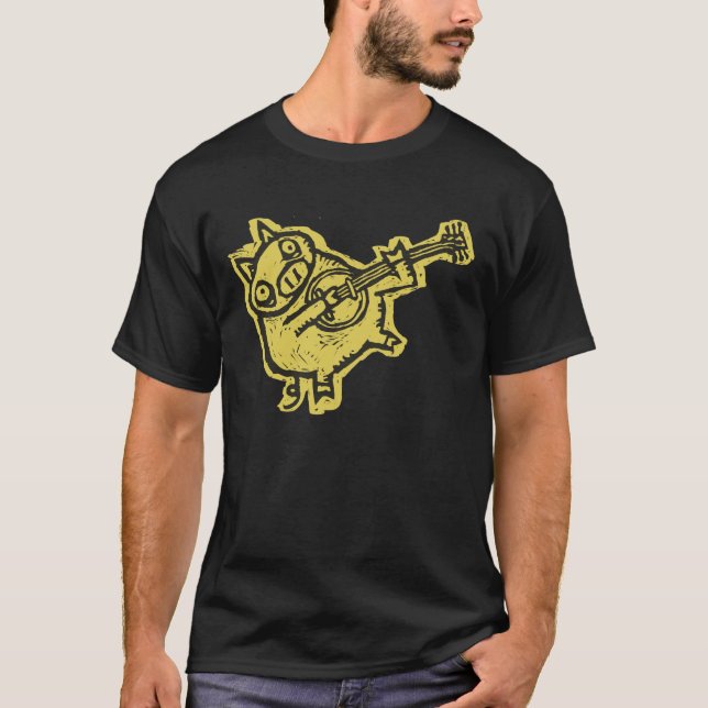 Camiseta Porco do banjo do Woodcut (Frente)