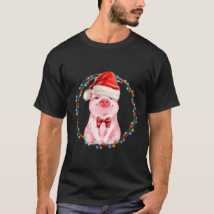 Camiseta Porco Doce Com Porco Santa Hat No Presente De Nata
