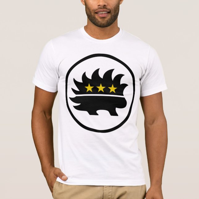Camiseta Porco- Dourado da estrela do partido do libertário (Frente)