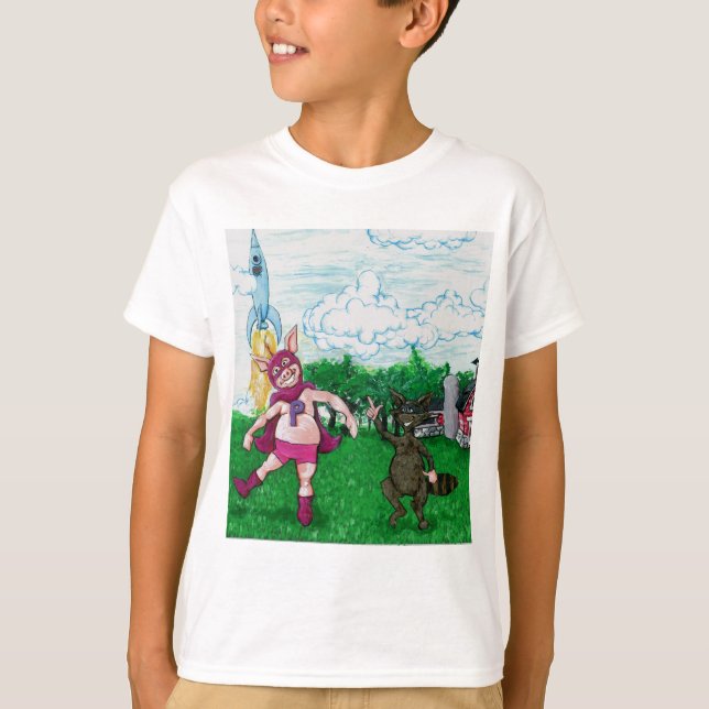 Camiseta Porco e guaxinim e um Rocket (Frente)
