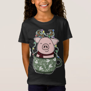Camiseta Porco em Luzes de Natal Festivas Cozy
