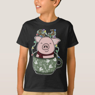 Camiseta Porco em Luzes de Natal Festivas Cozy