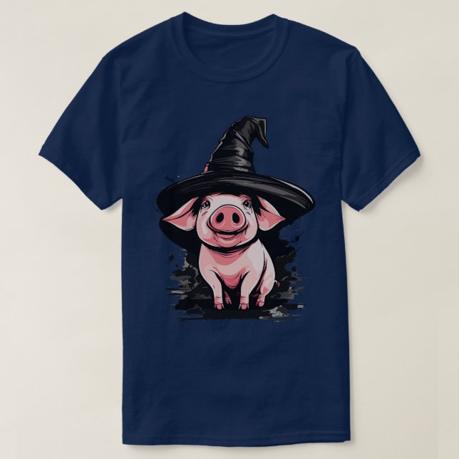 Camiseta Porco em um chapéu de bruxa (Frente do Design)