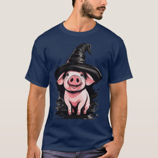Camiseta Porco em um chapéu de bruxa