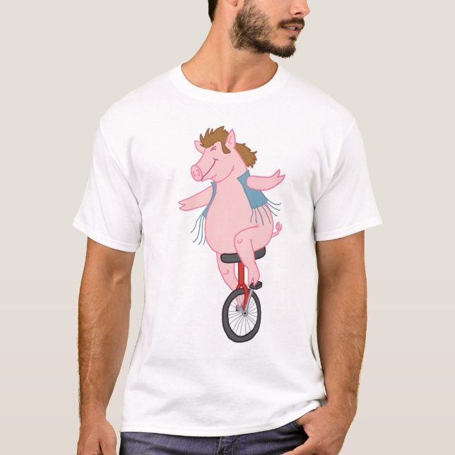 Camiseta porco em um unicycle (Frente)