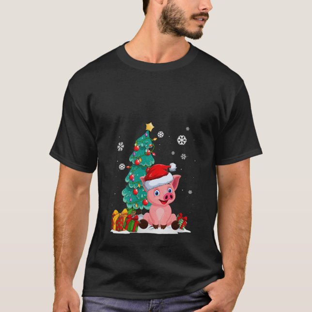 Camiseta Porco Engraçado Adora Porco Noel Bonito Que Natal  (Frente)