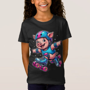 Camiseta Porco Engraçado em Patins de Roda Cute Patinador A