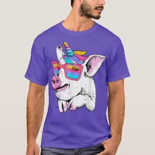 Camiseta Porco Engraçado Óculos de Corno Unicorn Óculos de