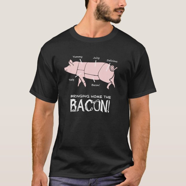 Camiseta Porco engraçado que traz em casa ao bacon o design (Frente)