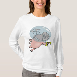 Camiseta Porco Espacial com Arma de Raios Astronauta Engraç