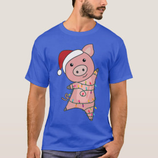 Camiseta Porco Feliz Natal Luzes Fadas Porcos Bonitos