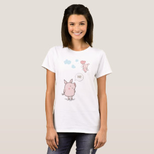Camiseta Porco Flutuante Bonito Dizendo Oi