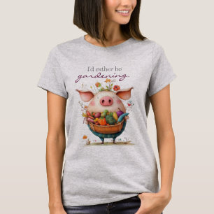 Camiseta Porco Fofo Caprichoso "Eu Preferiria Estar Jardine