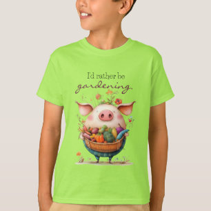 Camiseta Porco Fofo Caprichoso "Eu Preferiria Estar Jardine
