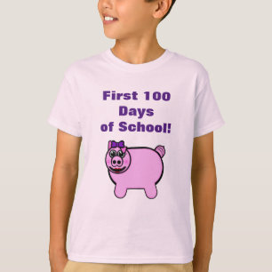 Camiseta Porco Fofo de Pelúcia Primeiro 100 Dias de Escola