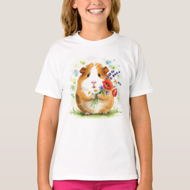 Camiseta Porco-guineense, Cavia, Cavy, Flores (Frente)
