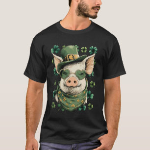 Camiseta Porco Irlandês com Óculos de Sol Corações Trevos S
