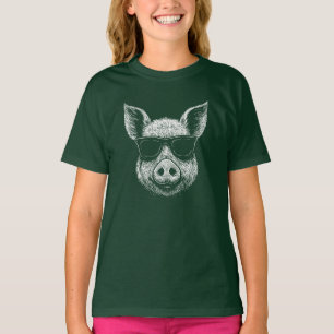 Camiseta Porco Legal com Óculos de Sol – Estilo Monocromáti