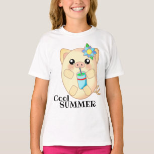 Camiseta Porco Legal de Verão, Porco, Feliz