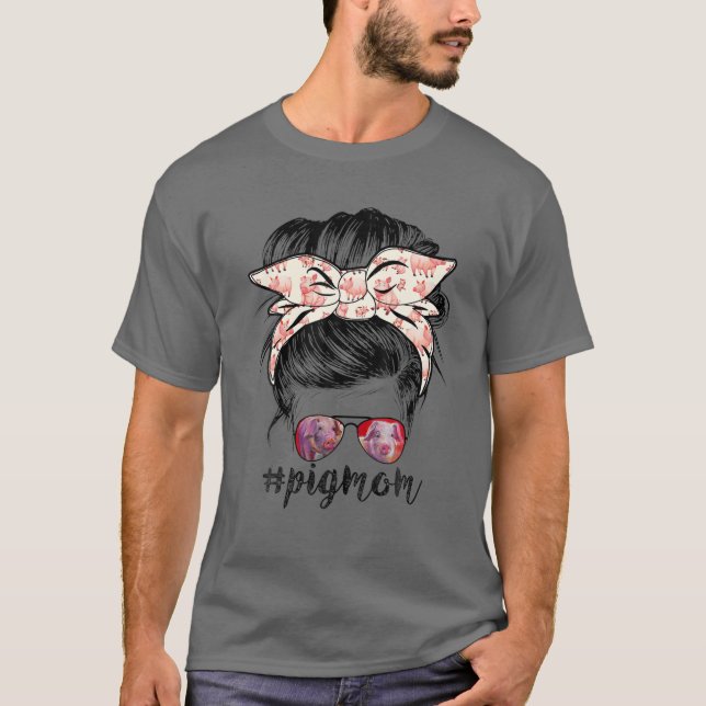 Camiseta Porco Mãe Cabelo Mensageiro Em Bun Bandana Pig Mãe (Frente)