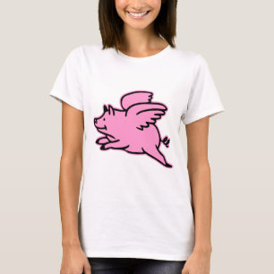 Camiseta Porco muito bonito do rosa do vôo