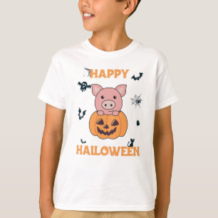 Camiseta Porco Na Abóbora Suínos Felizes Dia das Bruxas