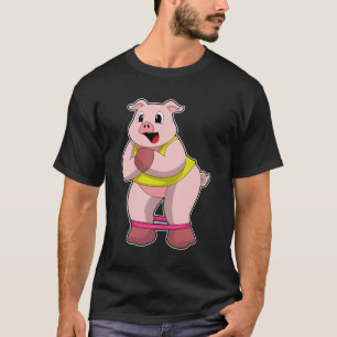 Camiseta Porco na academia com elástico de borracha